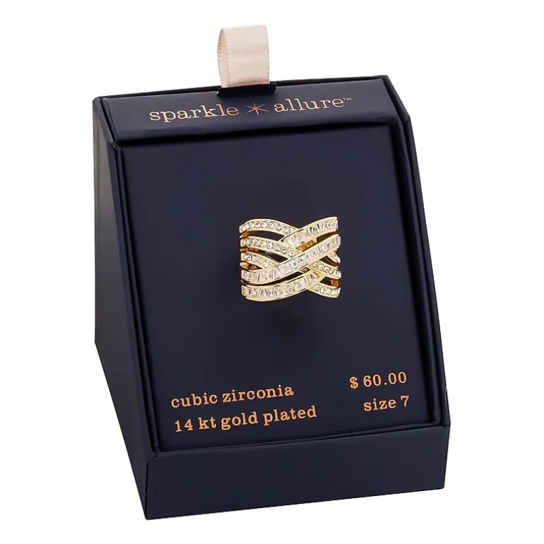 Sparkle Allure Womens Cubic Zirconia 14K Gold Over Brass Crossover Cocktail Ring