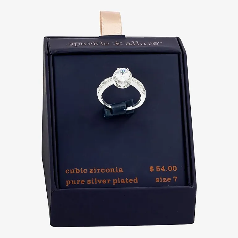 Sparkle Allure Womens Cubic Zirconia Pure Silver Over Brass Oval Halo Engagement Ring