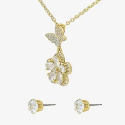 Sparkle Allure Womens Cubic Zirconia 14K Gold Over Brass Butterfly Flower 2-pc. Jewelry Set
