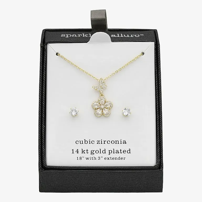Sparkle Allure Womens Cubic Zirconia 14K Gold Over Brass Butterfly Flower 2-pc. Jewelry Set