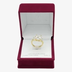 Sparkle Allure Womens Cubic Zirconia 14K Gold Over Brass 3-Stone Engagement Ring