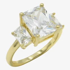 Sparkle Allure Womens Cubic Zirconia 14K Gold Over Brass 3-Stone Engagement Ring