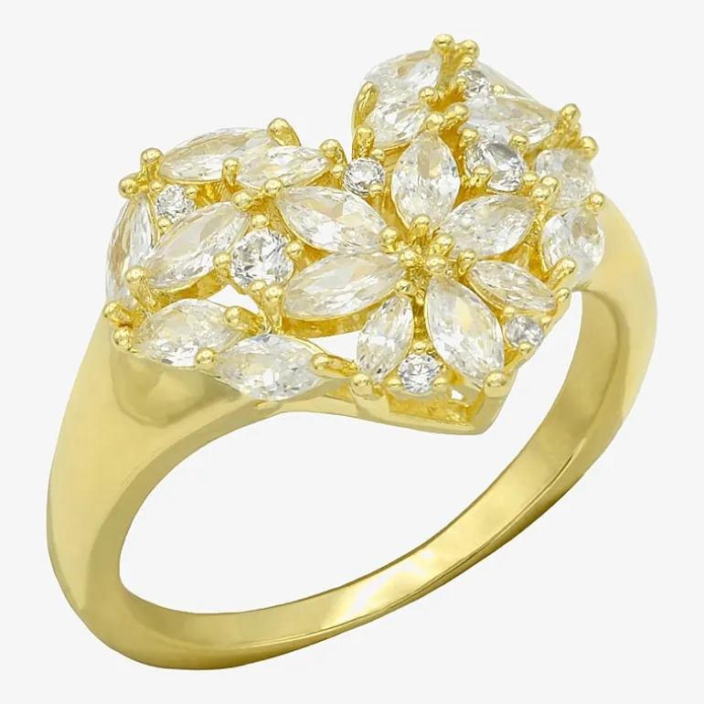 Sparkle Allure Womens Cubic Zirconia 14K Gold Over Brass Heart Cluster Cocktail Ring