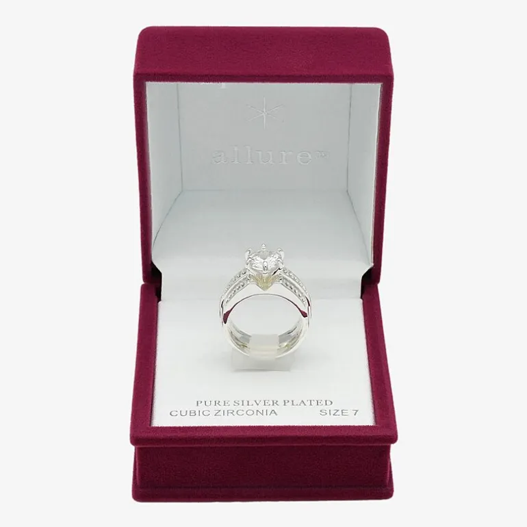 Sparkle Allure Womens Cubic Zirconia Pure Silver Over Brass Round Engagement Ring