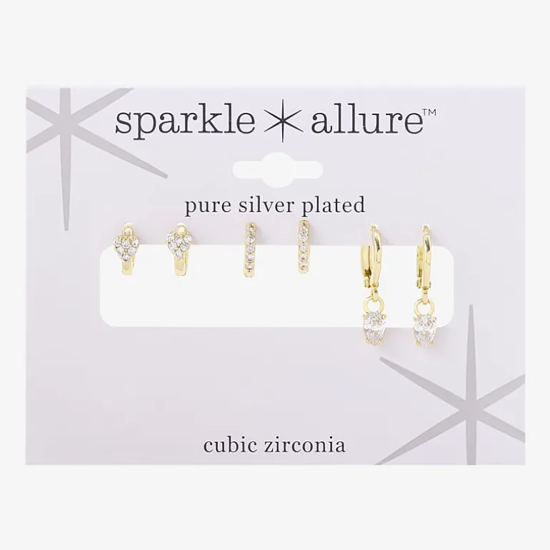 Sparkle Allure Womens Genuine Cubic Zirconia Round 3 Pair Earring Set