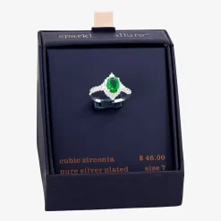 Sparkle Allure Womens Green Cubic Zirconia Pure Silver Over Brass Oval Halo Cocktail Ring
