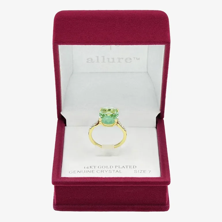 Sparkle Allure Womens Green Crystal 14K Gold Over Brass Oval Cocktail Ring