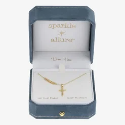 Sparkle Allure Womens 14K Gold Over Brass Cross 16 Inch Pendant Necklace