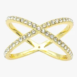 Sparkle Allure Womens 2.5MM Crystal 14K Gold Over Brass Crossover Band