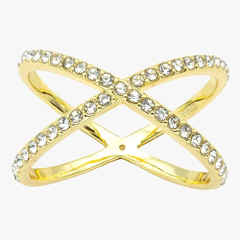Sparkle Allure Womens 2.5MM Crystal 14K Gold Over Brass Crossover Band