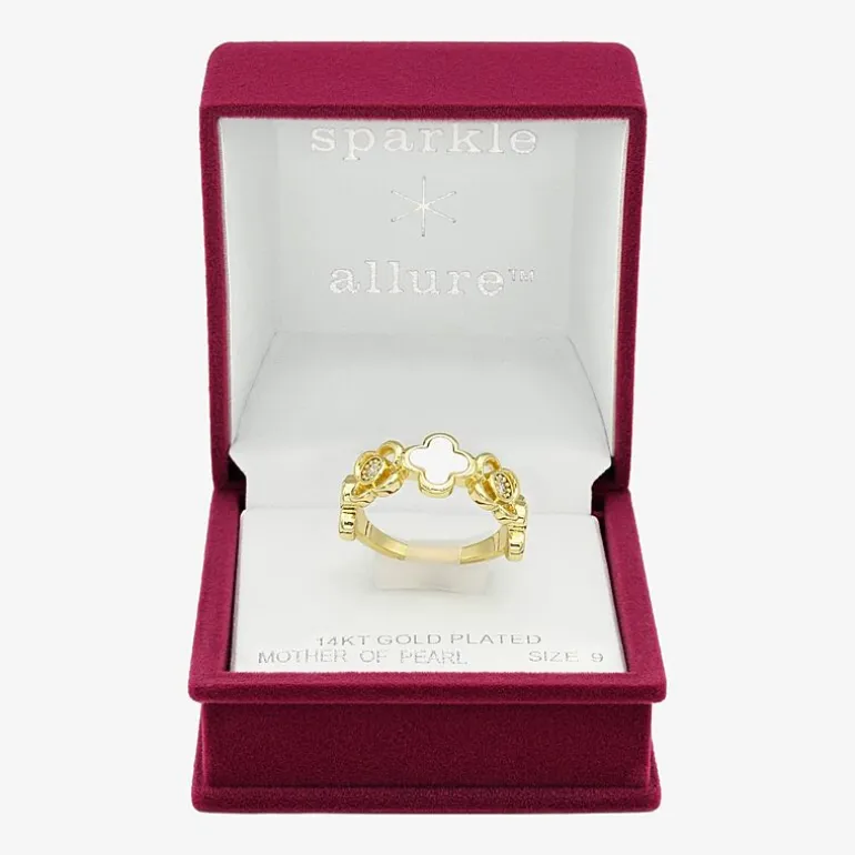 Sparkle Allure Womens 2.5MM Mother Of Pearl 14K Gold Over Brass Clover Band