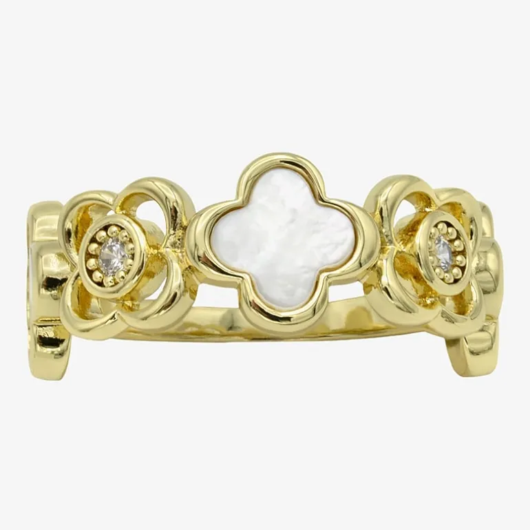 Sparkle Allure Womens 2.5MM Mother Of Pearl 14K Gold Over Brass Clover Band