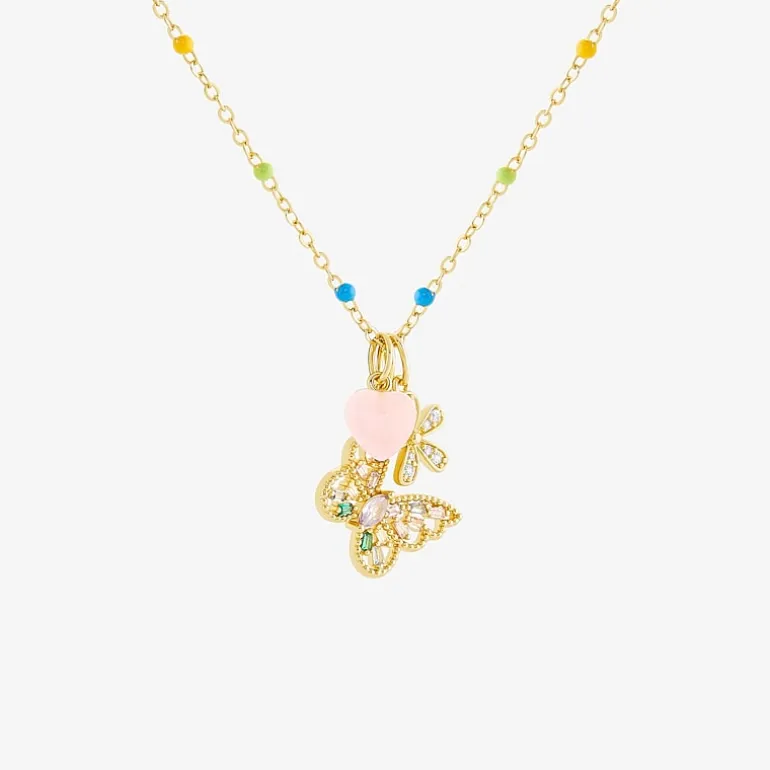 Sparkle Allure Womens Multi Color Cubic Zirconia 14K Gold Over Brass Butterfly 18 Inch Pendant Necklace