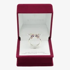 Sparkle Allure Womens Multi Color Cubic Zirconia Pure Silver Over Brass Butterfly Cocktail Ring