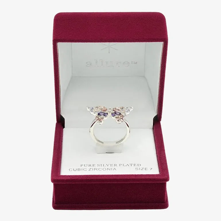 Sparkle Allure Womens Multi Color Cubic Zirconia Pure Silver Over Brass Butterfly Cocktail Ring
