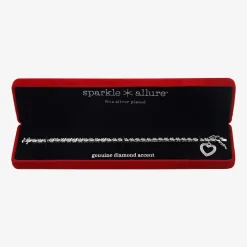 Sparkle Allure Womens Natural White Diamond Accent Pure Silver Over Bronze Heart 7.25 Inch Tennis Bracelet