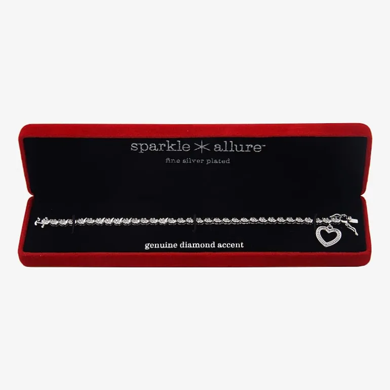 Sparkle Allure Womens Natural White Diamond Accent Pure Silver Over Bronze Heart 7.25 Inch Tennis Bracelet