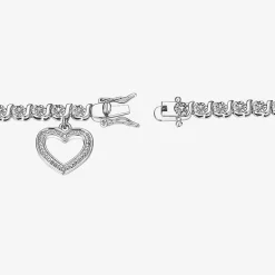 Sparkle Allure Womens Natural White Diamond Accent Pure Silver Over Bronze Heart 7.25 Inch Tennis Bracelet