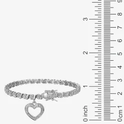 Sparkle Allure Womens Natural White Diamond Accent Pure Silver Over Bronze Heart 7.25 Inch Tennis Bracelet