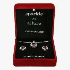 Sparkle Allure Womens Red Cubic Zirconia Pure Silver Over Brass Square 2-pc. Jewelry Set
