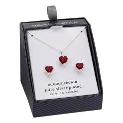 Sparkle Allure Womens Red Cubic Zirconia Pure Silver Over Brass Heart 2-pc. Jewelry Set