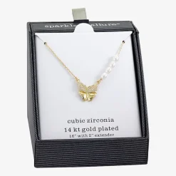Sparkle Allure Womens Simulated Pearl 14K Gold Over Brass Butterfly 16 Inch Pendant Necklace