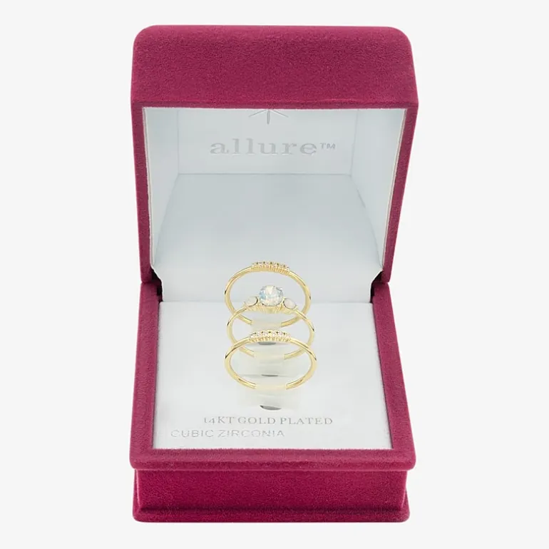 Sparkle Allure Womens White Cubic Zirconia 14K Gold Over Brass 3-Stone Delicate Ring Set