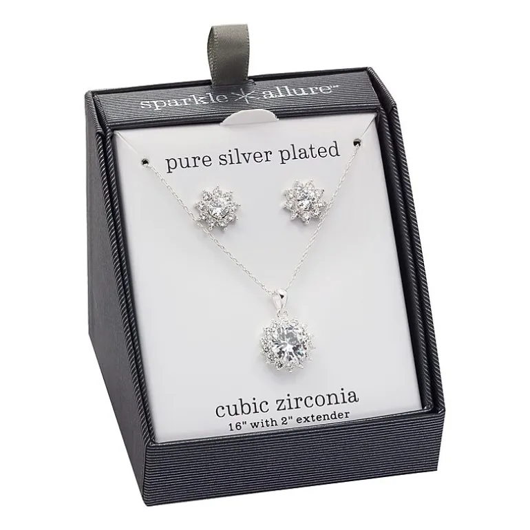 Sparkle Allure Womens White Cubic Zirconia Pure Silver Over Brass Sunburst 2-pc. Jewelry Set