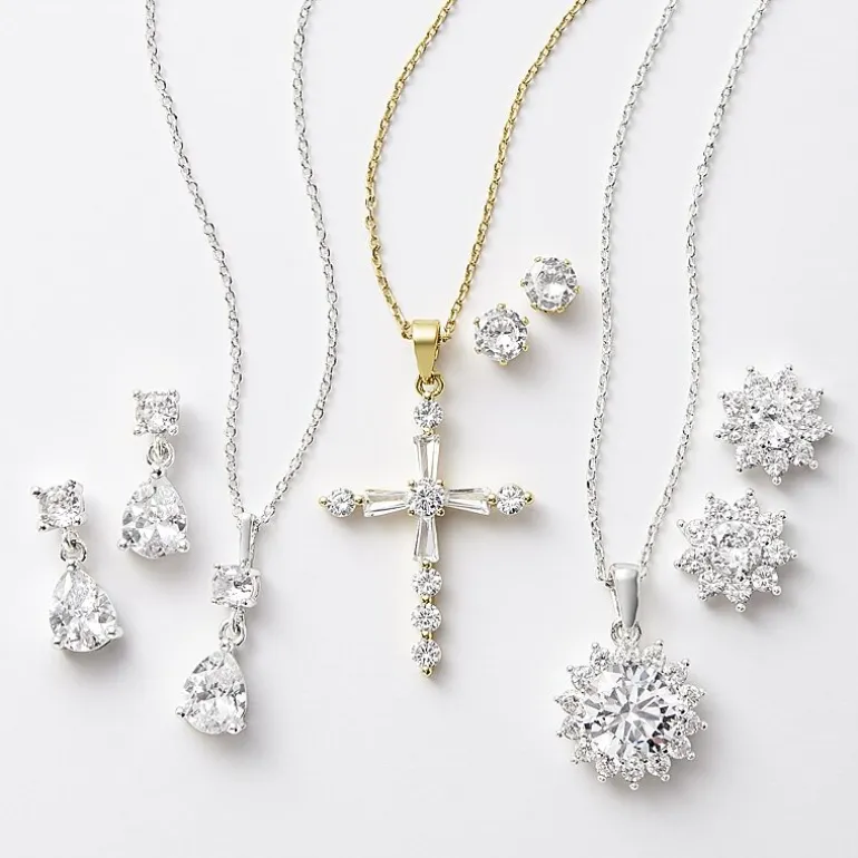 Sparkle Allure Womens White Cubic Zirconia Pure Silver Over Brass Sunburst 2-pc. Jewelry Set