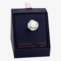 Sparkle Allure Womens White Simulated Pearl Pure Silver Over Brass Cocktail Ring
