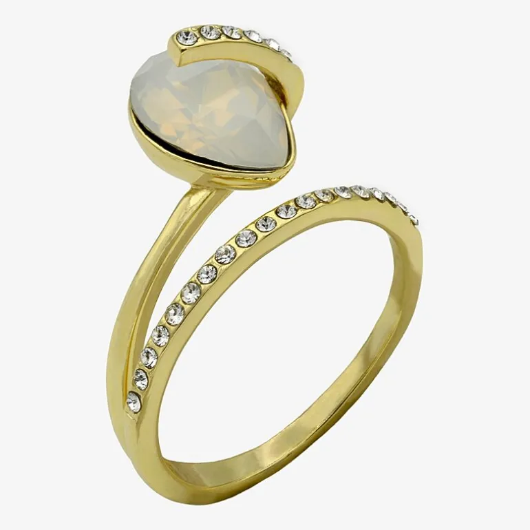 Sparkle Allure Wrap Womens White Crystal 14K Gold Over Brass Pear Bypass Cocktail Ring