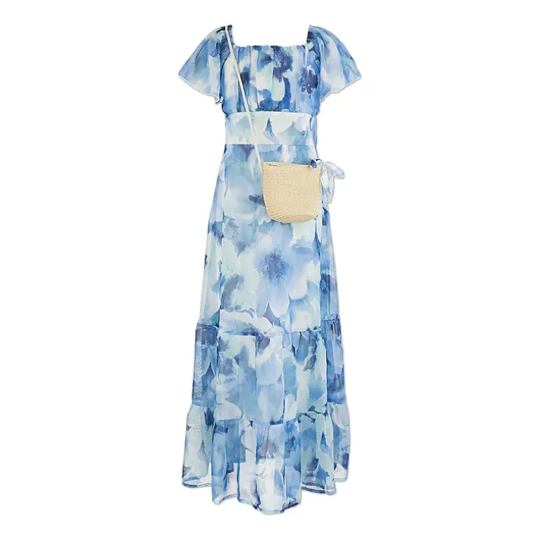 Speechless Big Kid Girls Short Sleeve Flutter Floral Maxi Dress