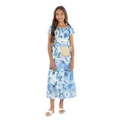 Speechless Big Kid Girls Short Sleeve Flutter Floral Maxi Dress
