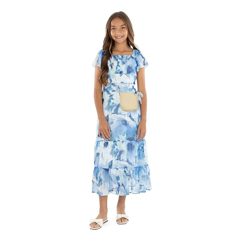 Speechless Big Kid Girls Short Sleeve Flutter Floral Maxi Dress