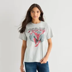 Spider Man Boyfriend Tee Womens Juniors Crew Neck Short Sleeve Loose Fit Spiderman Graphic T-Shirt