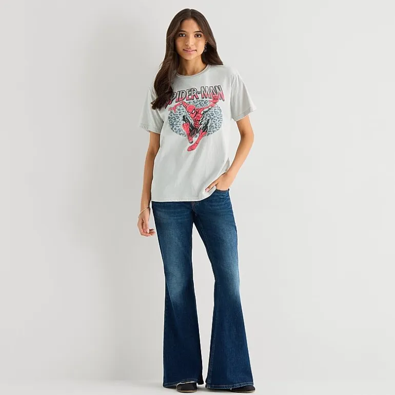 Spider Man Boyfriend Tee Womens Juniors Crew Neck Short Sleeve Loose Fit Spiderman Graphic T-Shirt