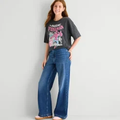 Spiderman Oversized Tee Womens Juniors Crew Neck Short Sleeve Oversized Spiderman Graphic T-Shirt