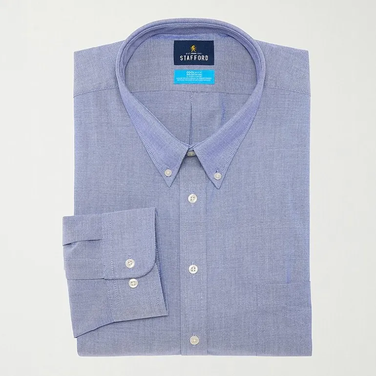 Stafford Big and Tall Coolmax All Season Oxford Mens Button Down Collar Long Sleeve Stretch Fabric Wrinkle Free Dress Shirt