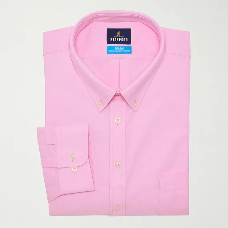 Stafford Big and Tall Coolmax All Season Oxford Mens Button Down Collar Long Sleeve Stretch Fabric Wrinkle Free Dress Shirt