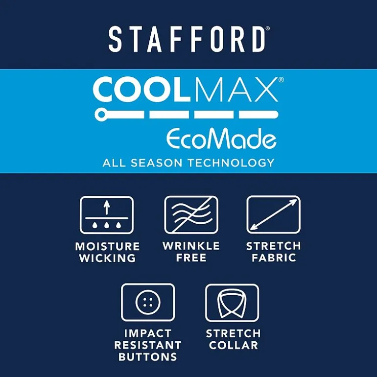 Stafford Coolmax All Season Ecomade Oxford Mens Regular Fit Stretch Fabric Wrinkle Free Long Sleeve Dress Shirt