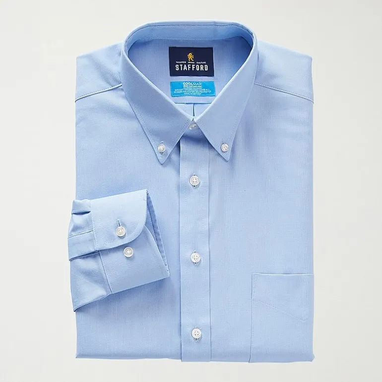 Stafford Coolmax All Season Ecomade Oxford Mens Regular Fit Stretch Fabric Wrinkle Free Long Sleeve Dress Shirt