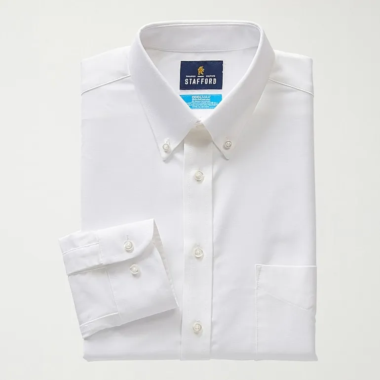 Stafford Coolmax All Season Ecomade Oxford Mens Regular Fit Stretch Fabric Wrinkle Free Long Sleeve Dress Shirt