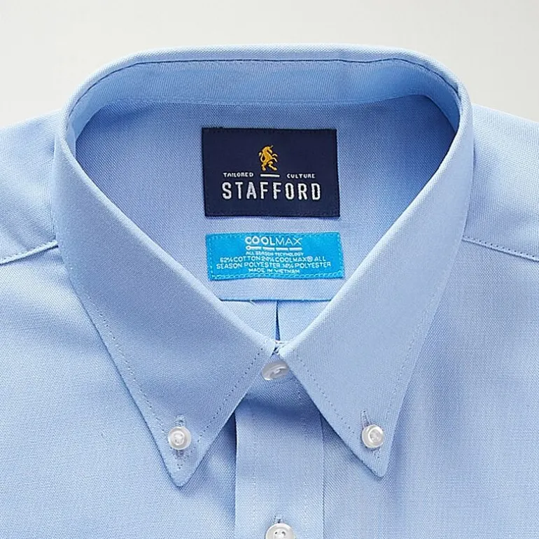 Stafford Coolmax All Season Ecomade Oxford Mens Regular Fit Stretch Fabric Wrinkle Free Long Sleeve Dress Shirt