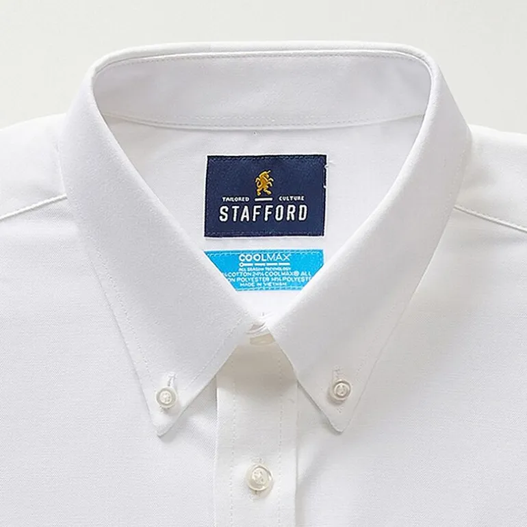 Stafford Coolmax All Season Ecomade Oxford Mens Regular Fit Stretch Fabric Wrinkle Free Long Sleeve Dress Shirt