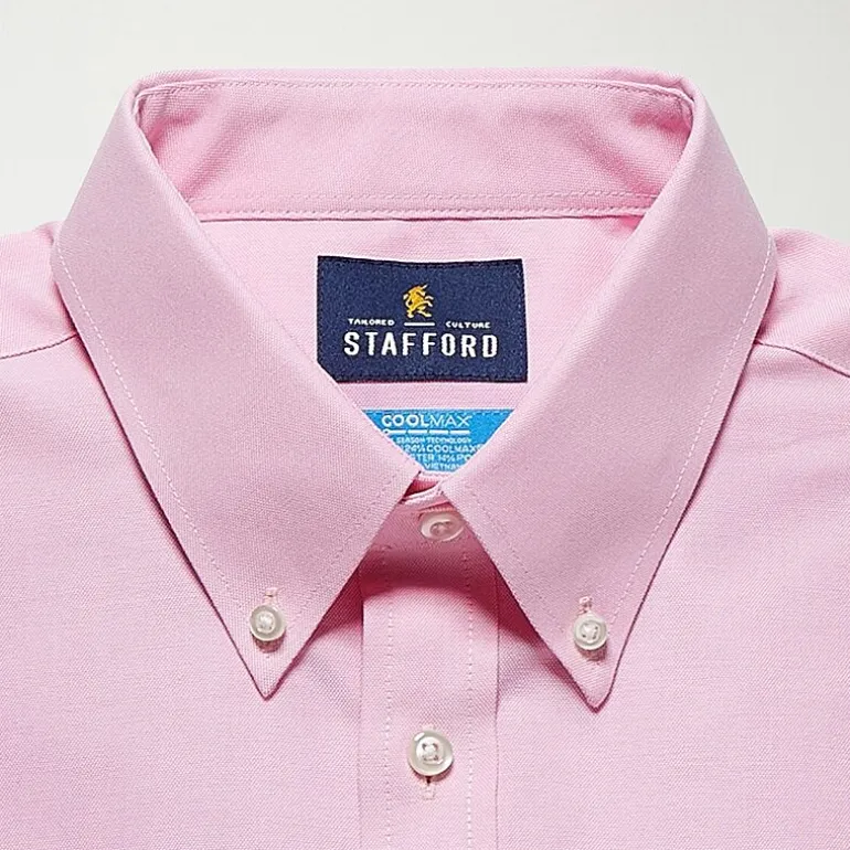 Stafford Coolmax All Season Ecomade Oxford Mens Regular Fit Stretch Fabric Wrinkle Free Long Sleeve Dress Shirt