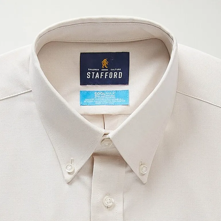 Stafford Coolmax All Season Ecomade Oxford Mens Regular Fit Stretch Fabric Wrinkle Free Long Sleeve Dress Shirt
