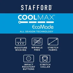Stafford Coolmax All Season Ecomade Oxford Mens Regular Fit Stretch Fabric Wrinkle Free Long Sleeve Dress Shirt
