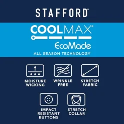 Stafford Coolmax All Season Ecomade Oxford Mens Regular Fit Stretch Fabric Wrinkle Free Long Sleeve Dress Shirt