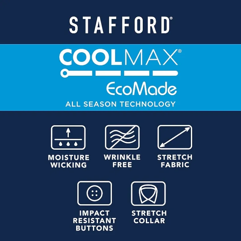Stafford Coolmax All Season Ecomade Oxford Mens Regular Fit Stretch Fabric Wrinkle Free Long Sleeve Dress Shirt