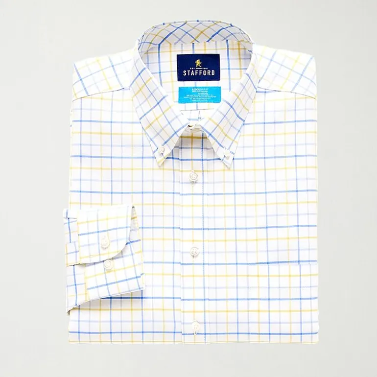 Stafford Coolmax All Season Ecomade Oxford Mens Regular Fit Stretch Fabric Wrinkle Free Long Sleeve Dress Shirt